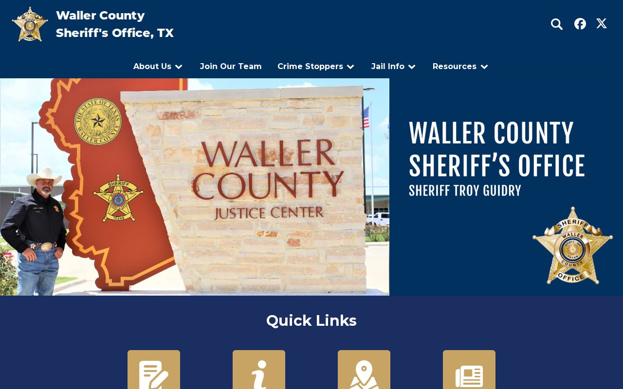 Waller County arrest warrant service, sheriff office contact page
