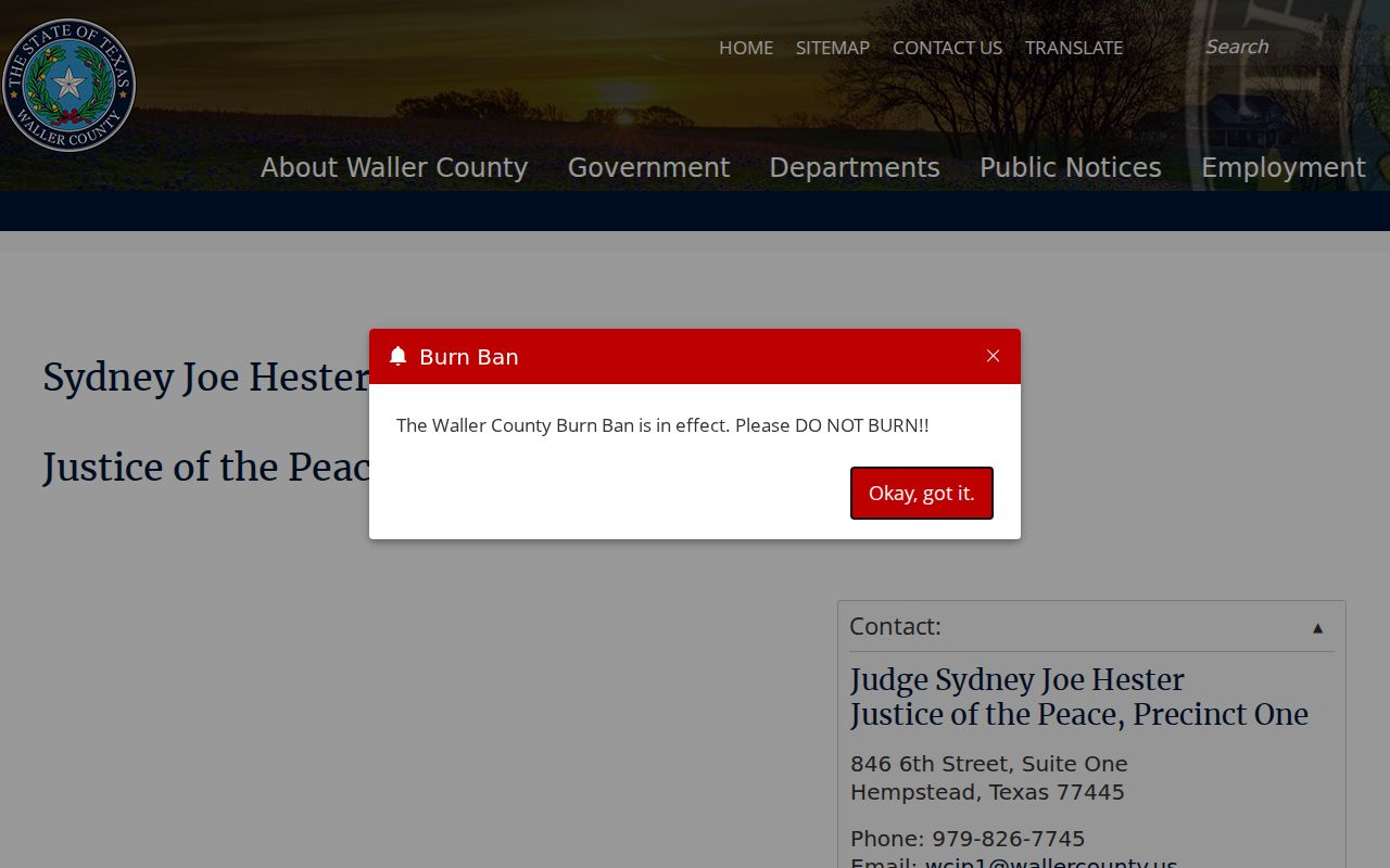 Waller County traffic warrant lookup route through JP1 citation information