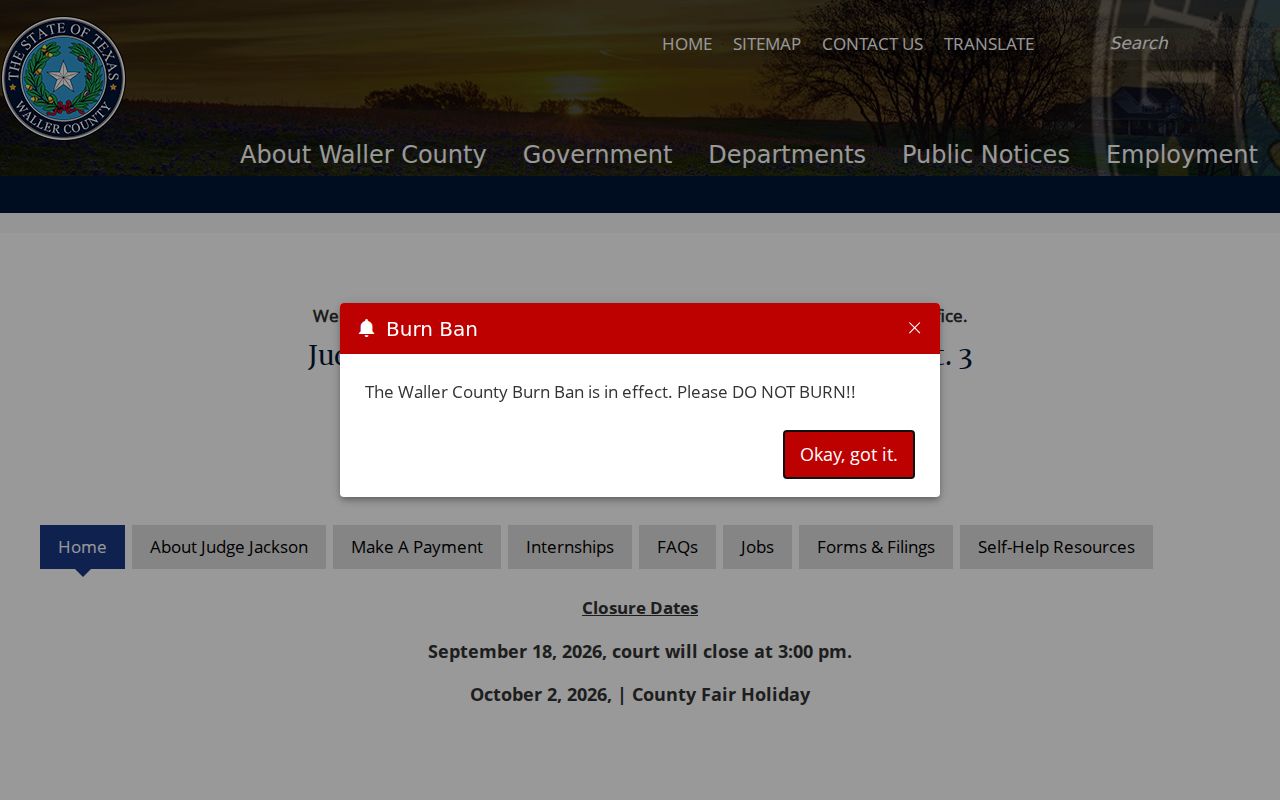 Waller County bench warrant court route, JP3 forms and payment rules