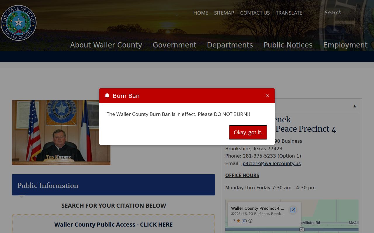 Waller County traffic warrant and JP4 public access citation portal