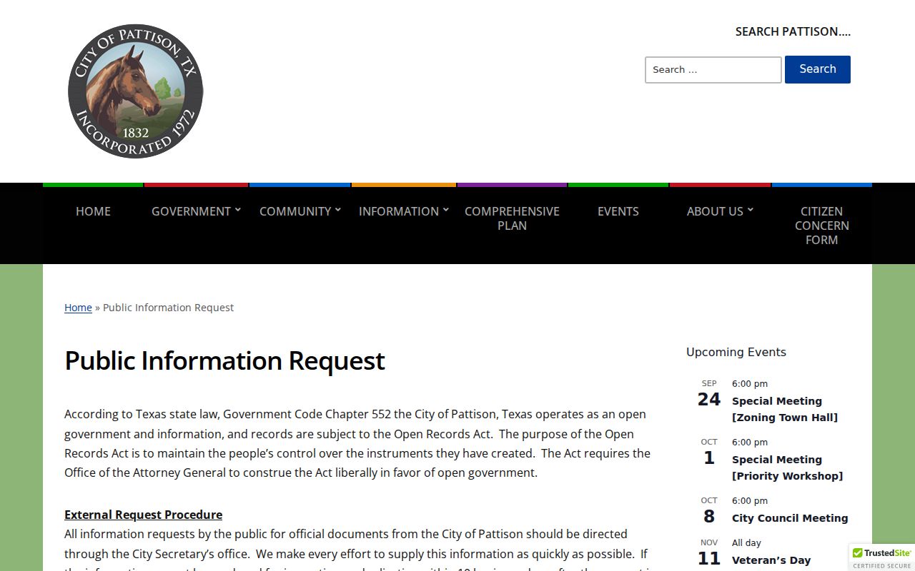 Waller County Pattison warrant records and City Secretary public-information access